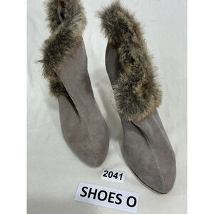 Womans Colin Stewart Taupe Suede Stiletto Heel Ankle Boot 8.5 B Faux Fur